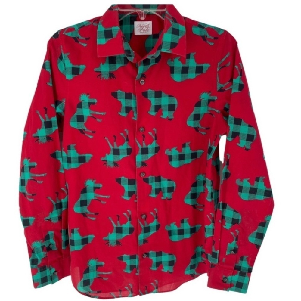 North Pole Trading Co Moose Bear Button Up Holiday Fun Festive Shirt - Sz XL